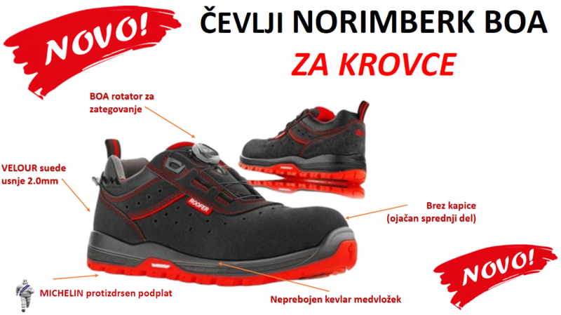 Novo! Delovni čevlji Norimberk MICHELIN O1PL FO SR BOA VM Footwear brez zaščitne kapice za krovce