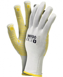 Zaščitne rokavice s PVC bunkicami, RNYDO bele/rumene 1. kategorija