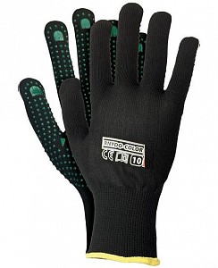 Zaščitne rokavice s PVC bunkicami RNYDO črne/zelene 1. kategorija