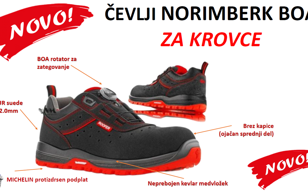 Novo! Delovni čevlji Norimberk MICHELIN O1PL FO SR BOA VM Footwear brez zaščitne kapice za krovce
