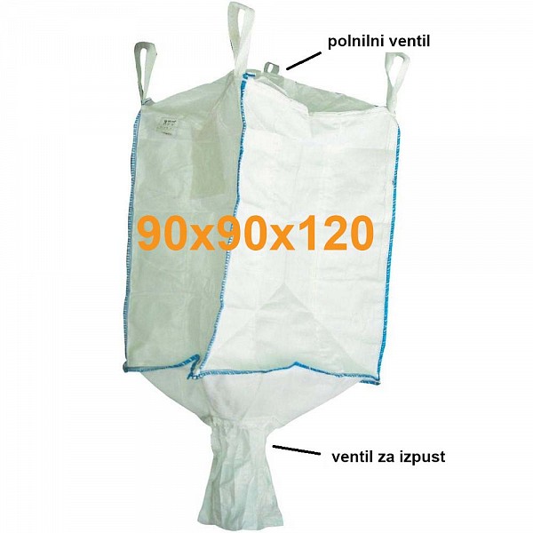 Big Bag Jumbo vreča zgoraj polnilni ventil in spodaj izpustni ventil 90x90x120 cm